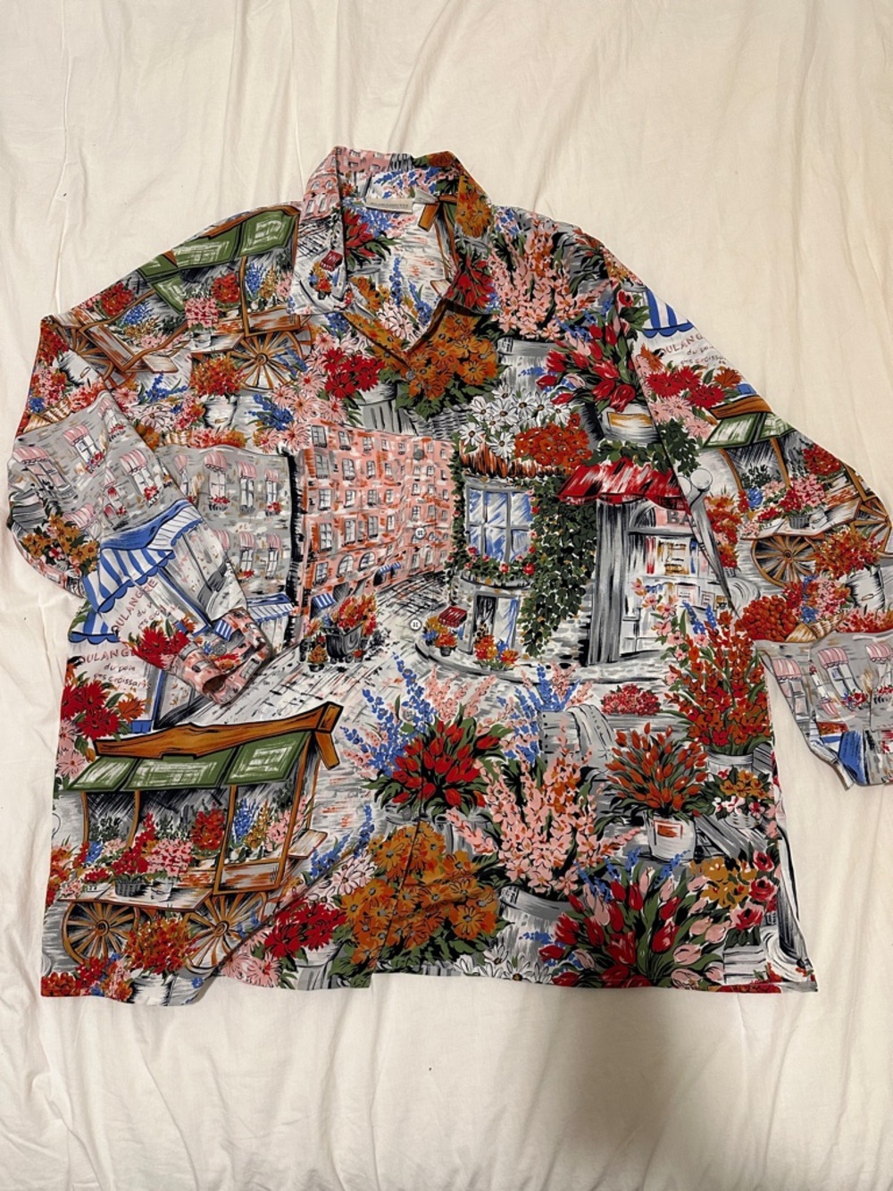 Vintage Elisabeth Liz Claiborne Women's Floral Scenery Long Sleeve Blouse 2XL